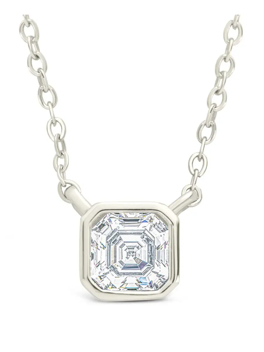 Набор ожерелья с подвесками Asscher безеля Sterling Forever — изображение 1 из 3, оттенок серебряный