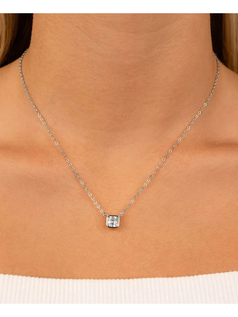 Набор ожерелья с подвесками Asscher безеля Sterling Forever — изображение 3 из 3, оттенок серебряный