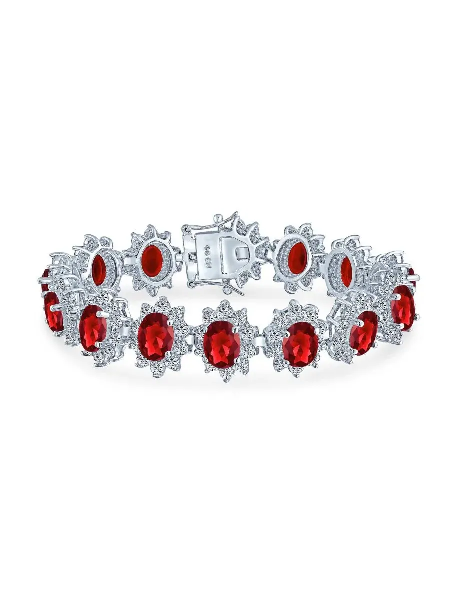 Браслет для коктейльных вечеринок Crown Halo CZ в винтажном стиле с рубиновыми и красными овальными — изображение 1 из 1