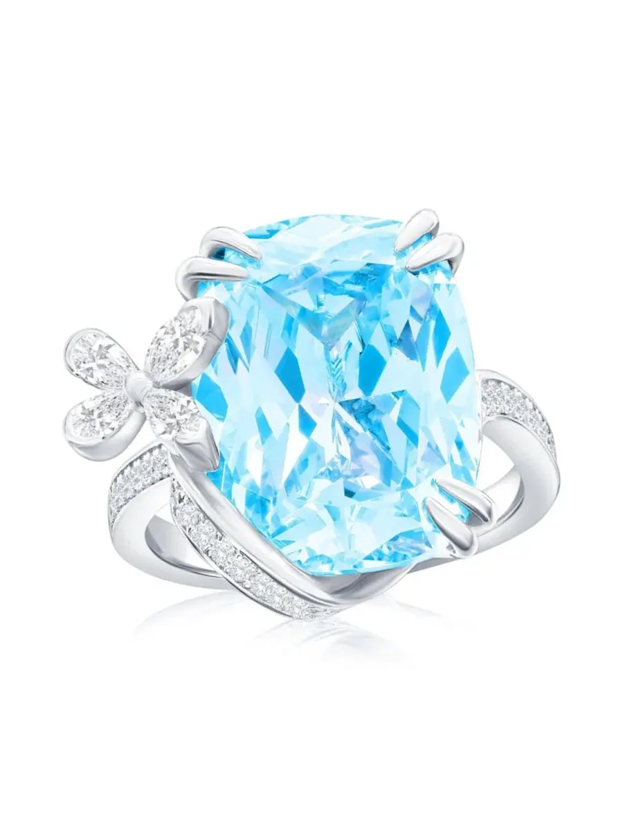Кольцо Gala Collection с удлиненным ободком, огранкой «фейерверк», кубическим цирконием и подвеской — изображение 1 из 4