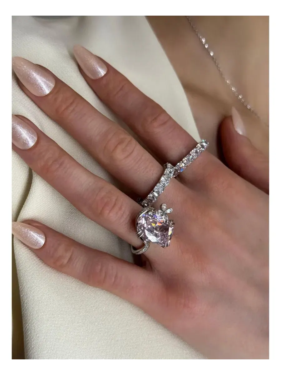 Кольцо Gala Collection с удлиненным ободком, огранкой «фейерверк», кубическим цирконием и подвеской — изображение 7 из 10
