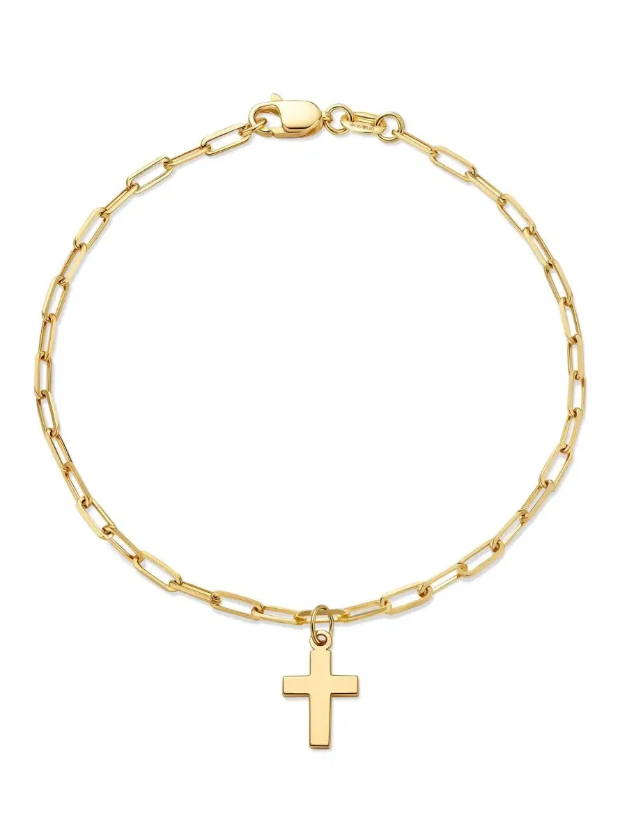 Браслет-цепочка с подвеской-крестом Cross Charm Paperclip Chain Bracelet DEVATA — золотистый