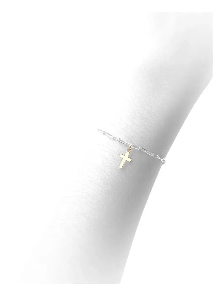 Браслет-цепочка с подвеской-крестом Cross Charm Paperclip Chain Bracelet DEVATA — изображение 2 из 4, оттенок золото
