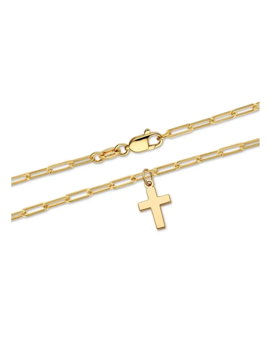 Браслет-цепочка с подвеской-крестом Cross Charm Paperclip Chain Bracelet DEVATA — изображение 3 из 4, оттенок золото