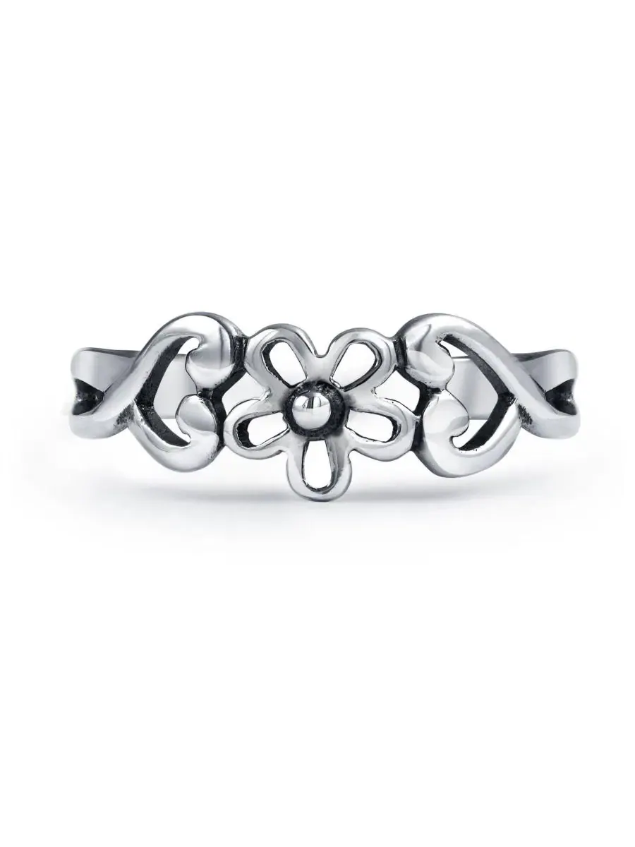 Кольцо на палец ноги с сердцем и цветком, 2 шт Bling Jewelry — изображение 2 из 5, оттенок серебристый