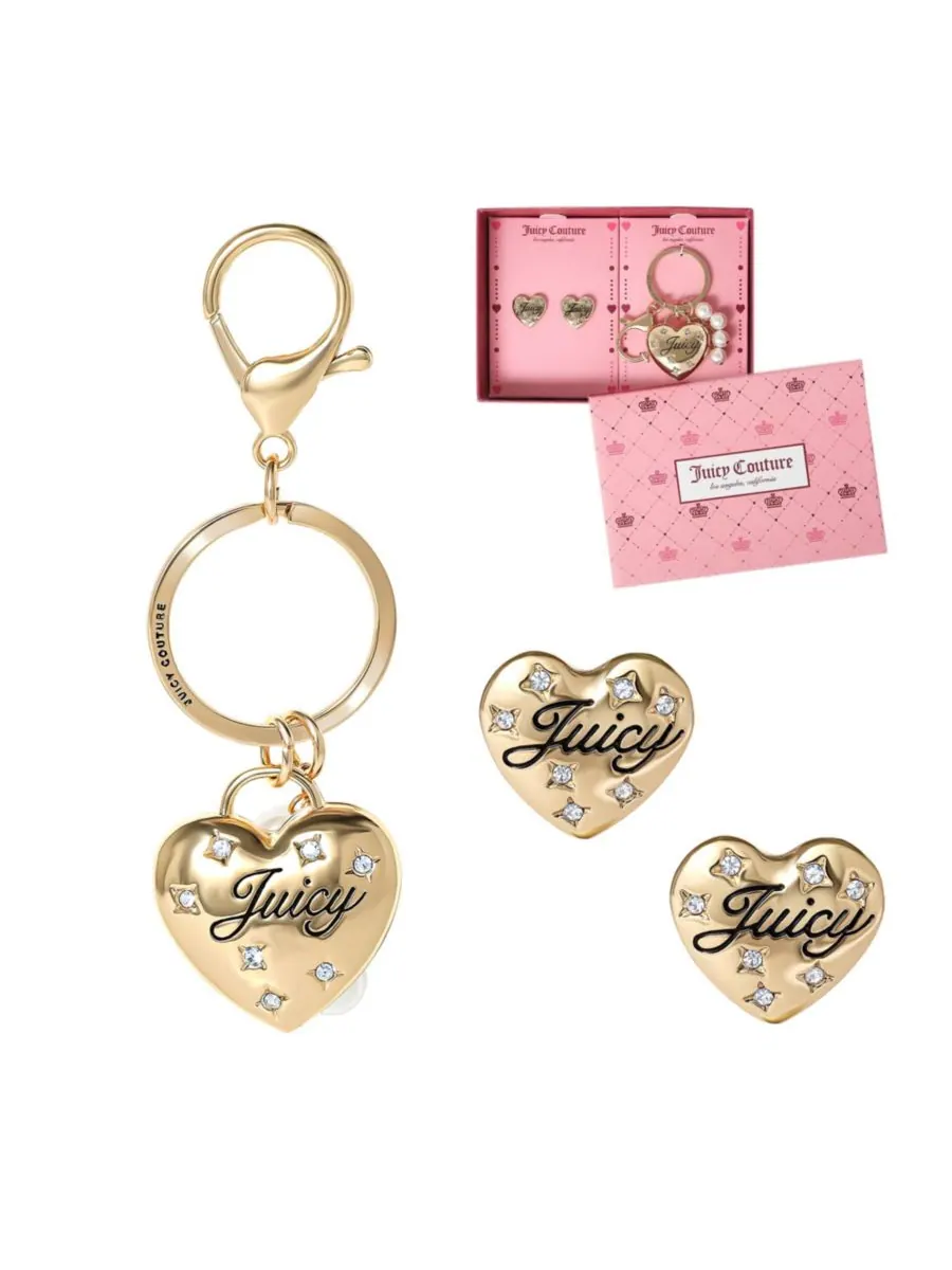 Брелок и серьги в форме сердца с кристальными вставками Juicy Couture Gold tone — изображение 1 из 6, оттенок золотистый