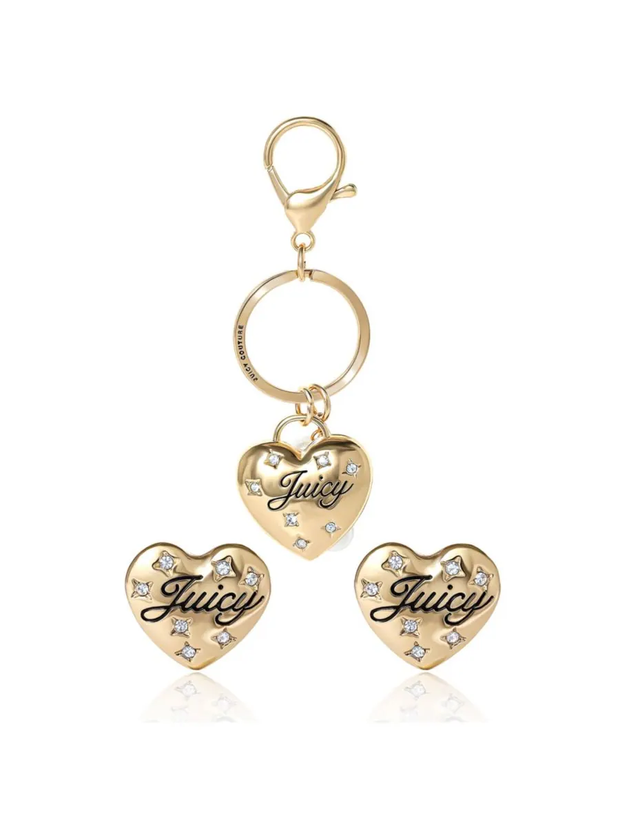 Брелок и серьги в форме сердца с кристальными вставками Juicy Couture Gold tone — изображение 2 из 6, оттенок золотистый