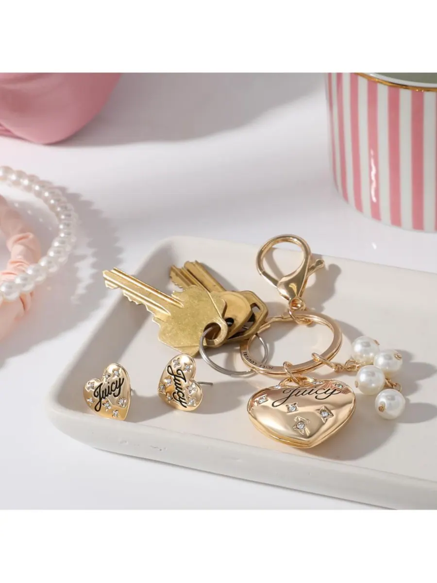 Брелок и серьги в форме сердца с кристальными вставками Juicy Couture Gold tone — изображение 3 из 6, оттенок золотистый