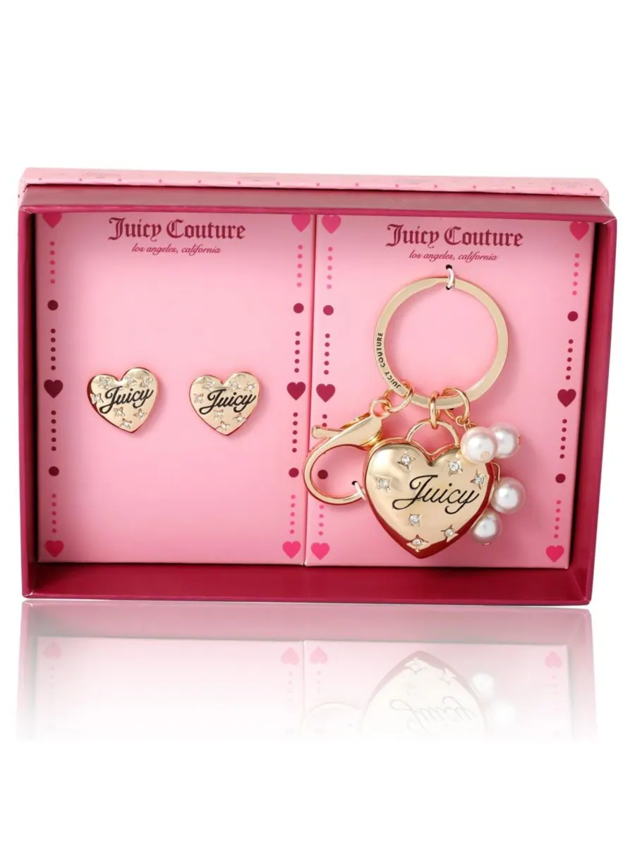 Брелок и серьги в форме сердца с кристальными вставками Juicy Couture Gold tone — изображение 5 из 6, оттенок золотистый