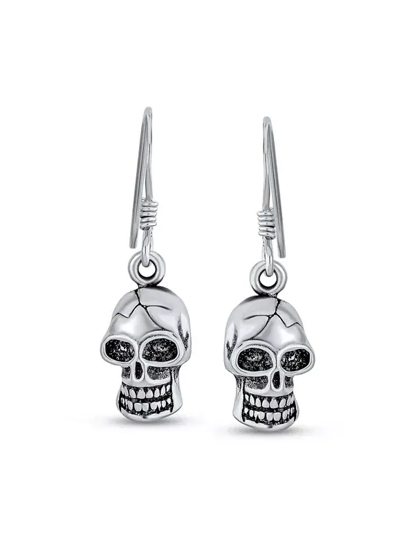 Байкерские серьги-подвески с пиратским черепом из стерлингового серебра Bling Jewelry — изображение 3 из 3, оттенок серый