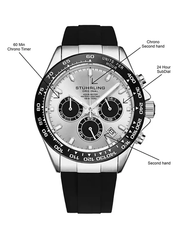 Мужские кварцевые часы-хронограф Aquamaster 4042 42 мм Stuhrling — изображение 2 из 3, оттенок серебряный
