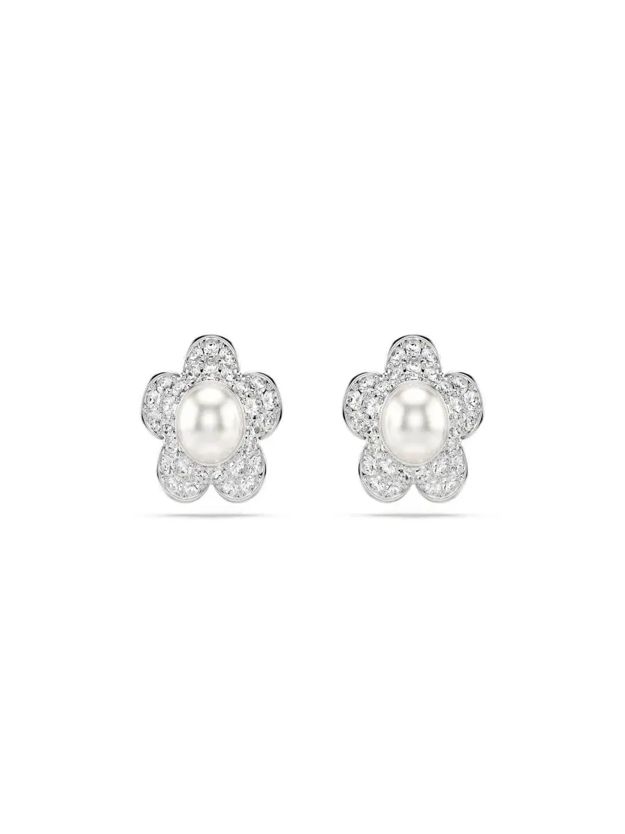Серьги-гвоздики Ariana Grande x Rhodium Plated Perheel Flower Earrings Swarovski — изображение 1 из 6, оттенок серый