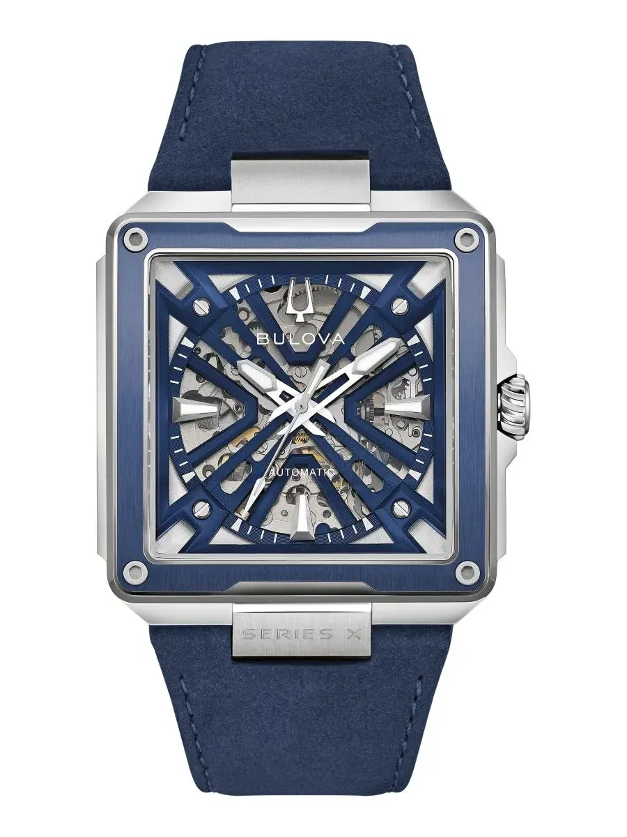 Мужские автоматические часы Series X с синим кожаным ремешком, 41 мм Bulova — изображение 1 из 3, оттенок синий