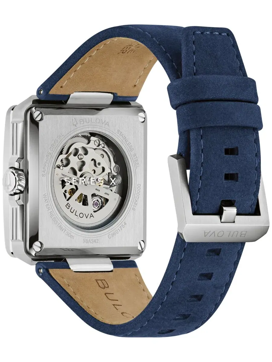 Мужские автоматические часы Series X с синим кожаным ремешком, 41 мм Bulova — изображение 3 из 3, оттенок синий
