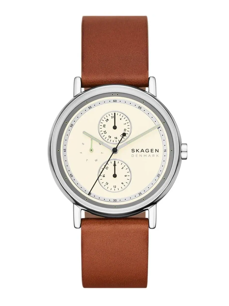 Мужские часы Signatur Quartz Multifunction Brown Leather Skagen — коричневый