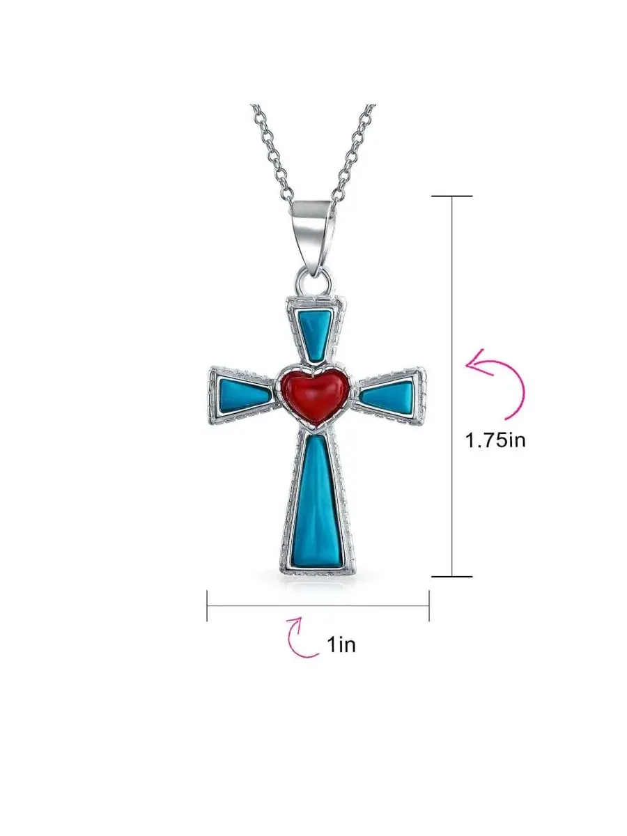 Религиозный крестик-подвеска из бирюзового лазурита и сердца Bling Jewelry — изображение 4 из 4, оттенок синий