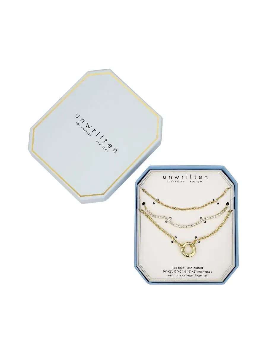Комплект из 3 ожерелий с фианитами, модель Cubic Zirconia Tennis Round Carabiner Layered Necklace — изображение 3 из 4