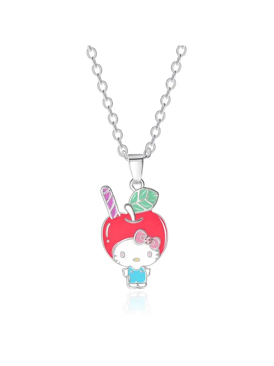 Кулон-подвеска в виде головы яблока Cafe Apple с эмалью и кристаллами Hello Kitty, 16+2 дюйма
