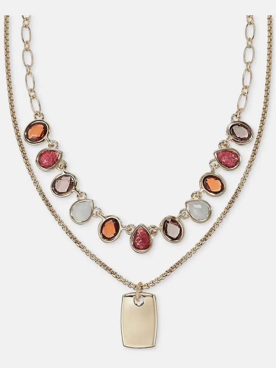 Колье с подвеской-кулоном и камнем Stone & Dog Tag Anne Klein — изображение 1 из 4, оттенок мульти