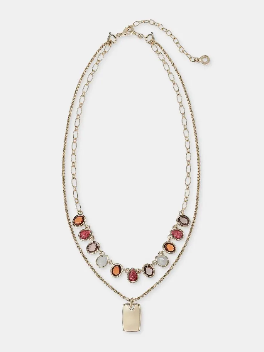 Колье с подвеской-кулоном и камнем Stone & Dog Tag Anne Klein — изображение 2 из 4, оттенок мульти