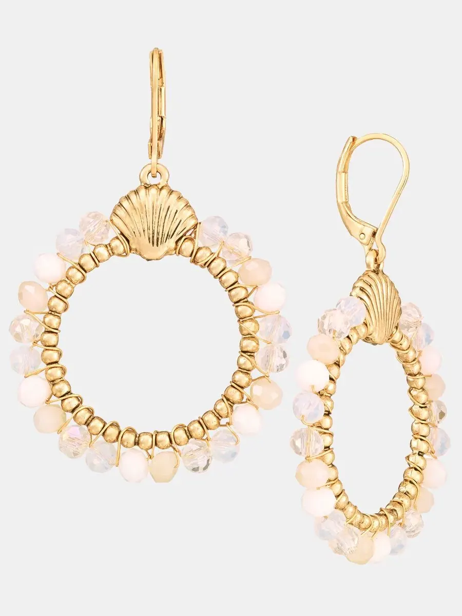 Серьги с бусинами и подвеской в виде ракушки, модель Beaded Shell Open Drop Lonna & Lilly — изображение 3 из 4, оттенок белый