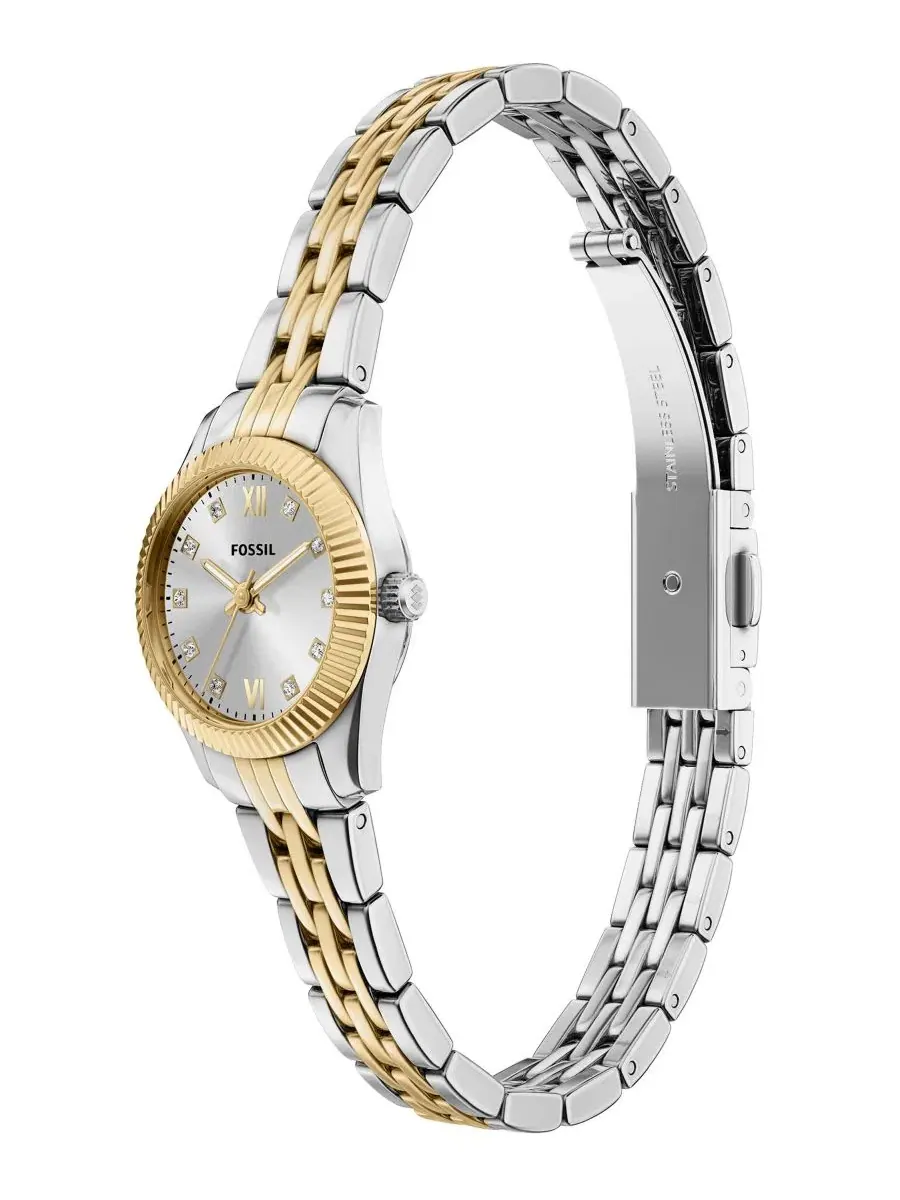 Женские часы Scarlette Mini Three-Hand Two-Tone Stainless Steel Watch, 20мм Fossil — изображение 4 из 6, оттенок мульти