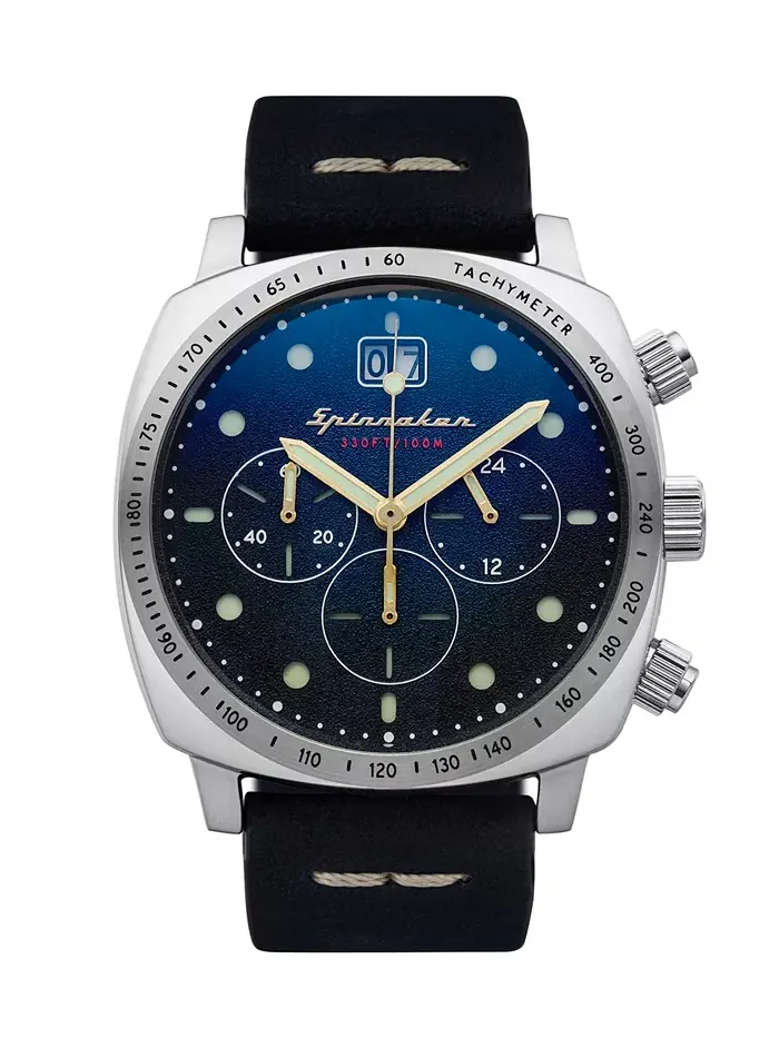 Мужские часы Hull Chrono с ремешком из натуральной кожи синего цвета, диаметр 42 мм Spinnaker — изображение 1 из 2