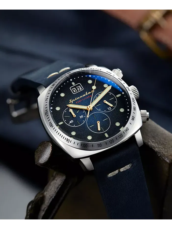 Мужские часы Hull Chrono с ремешком из натуральной кожи синего цвета, диаметр 42 мм Spinnaker — изображение 2 из 2