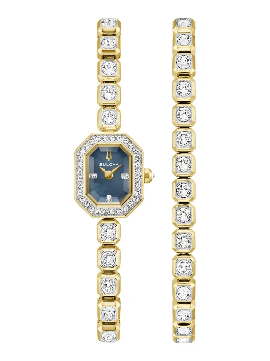 Женские часы с браслетом из стали с кристаллами, 15 мм Bulova — изображение 1 из 6, оттенок золото