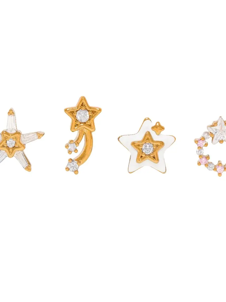 Набор из 4 сережек-пусетов с кристаллами Twinkle Twinkle Girls Crew — изображение 2 из 3, оттенок золото