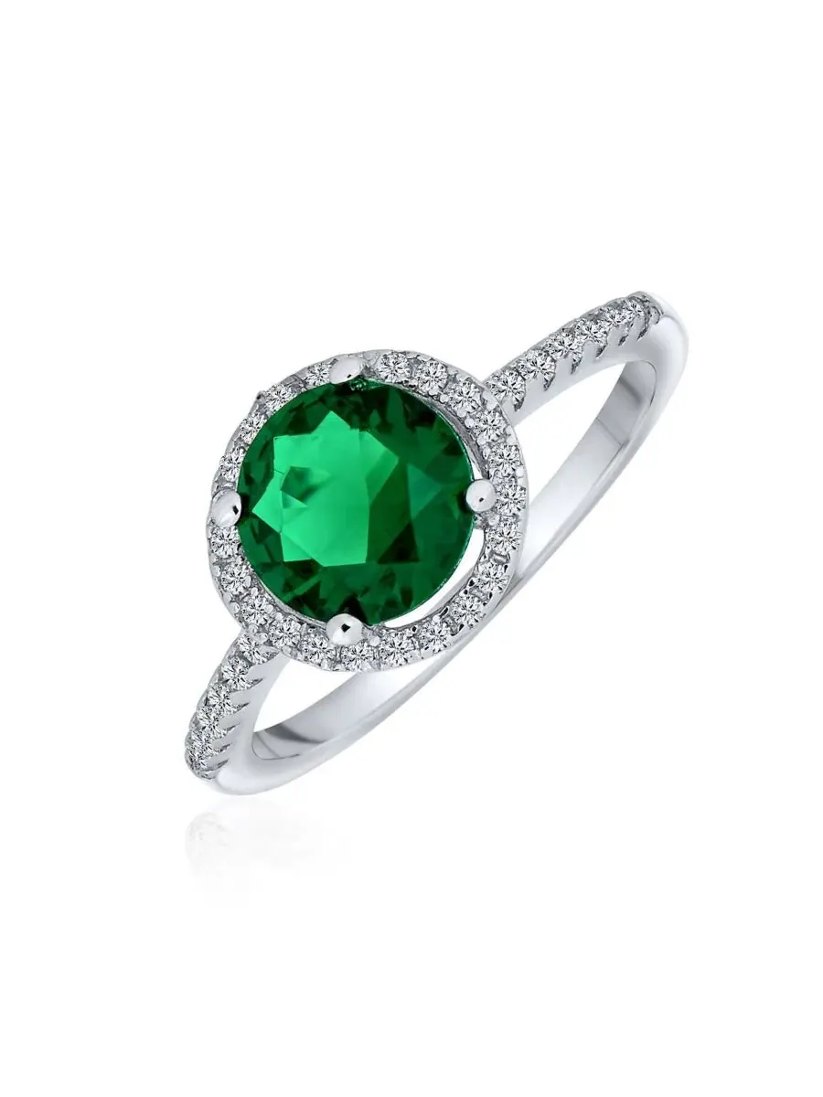 Кольцо с фианитом 3 карата, солитер, половинчатый паве, серебро 925 пробы Bling Jewelry — изображение 1 из 4, оттенок зеленый