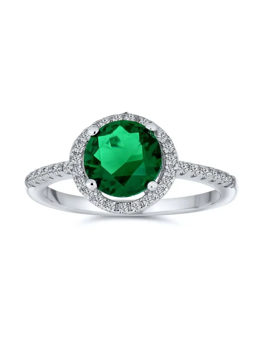 Кольцо с фианитом 3 карата, солитер, половинчатый паве, серебро 925 пробы Bling Jewelry — изображение 2 из 4, оттенок зеленый