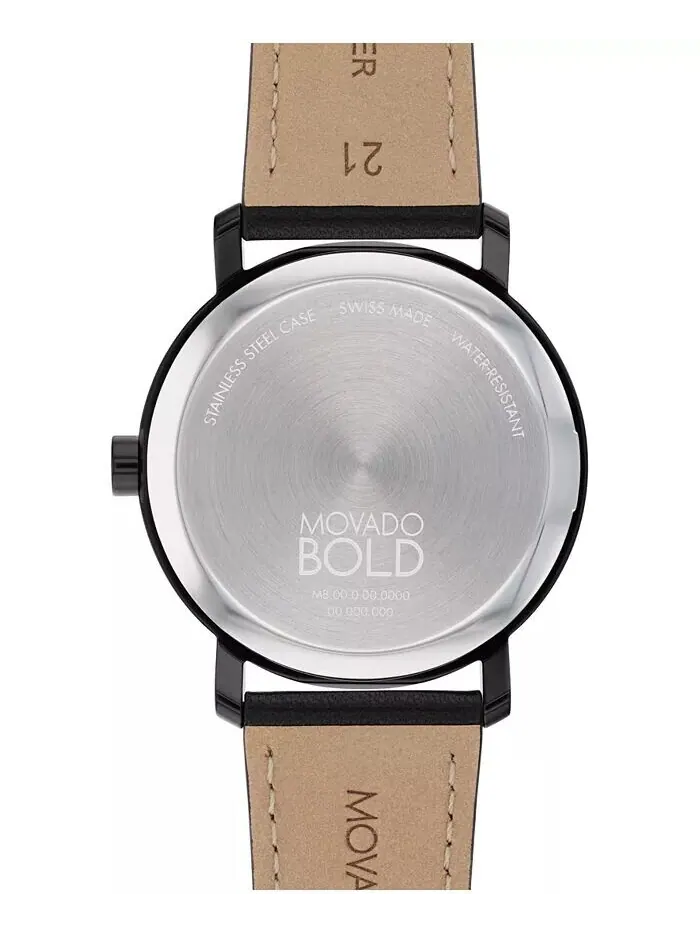 Мужские часы Bold Evolution 2.0 швейцарские кварцевые черные кожаные часы 40 мм Movado — изображение 2 из 4, оттенок черный