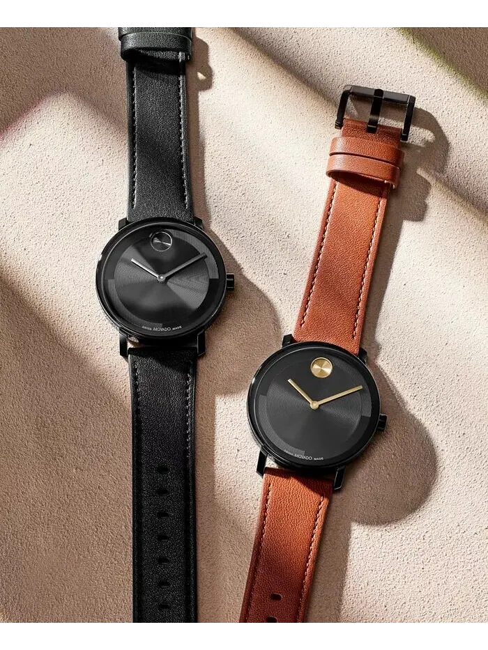 Мужские часы Bold Evolution 2.0 швейцарские кварцевые черные кожаные часы 40 мм Movado — изображение 4 из 4, оттенок черный