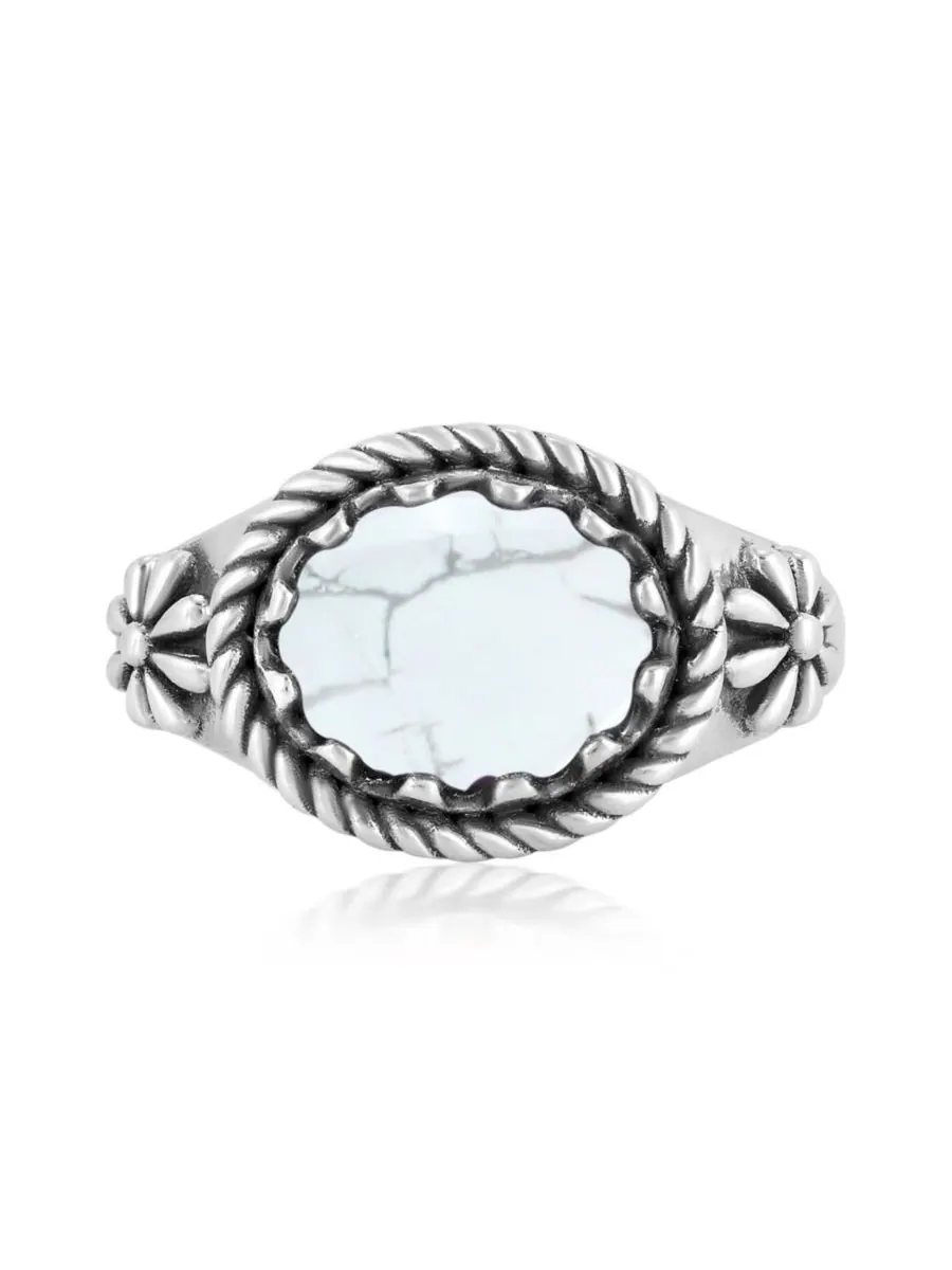 Кольцо из стерлингового серебра с белым говлитом, размер от 5 до 11 American West Jewelry — белый