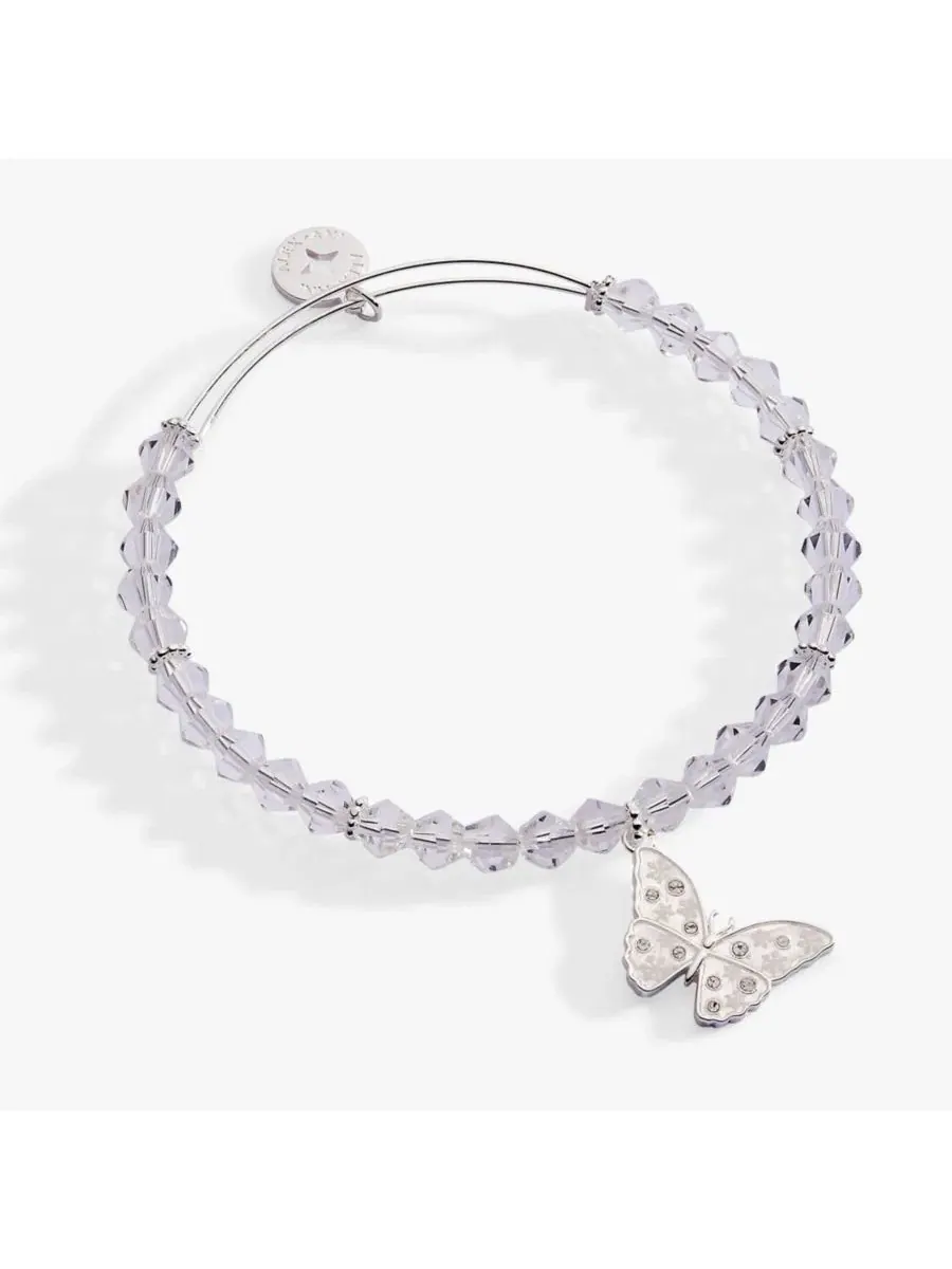 Браслет-манжета с бабочкой и кристаллами, модель Glass Butterfly Beaded Charm Bangle Alex and Ani — изображение 1 из 3