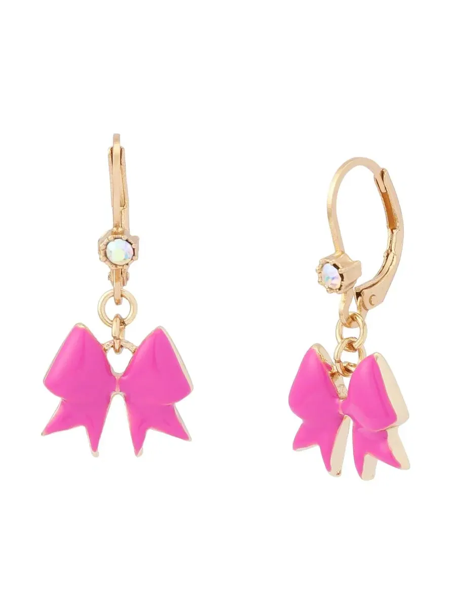 Серьги-подвески Fuchsia Cheer Bow Drop Earrings Betsey Johnson — изображение 1 из 3, оттенок золотистый
