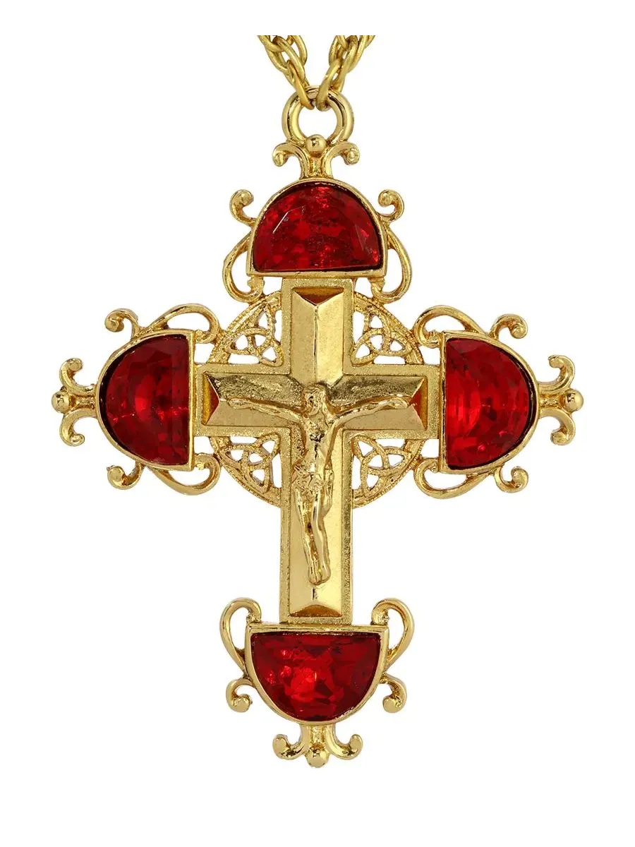 Крест золотистого цвета с красными кристаллами Siam, цепочка 71 см Symbols Of Faith — изображение 2 из 3, оттенок красный