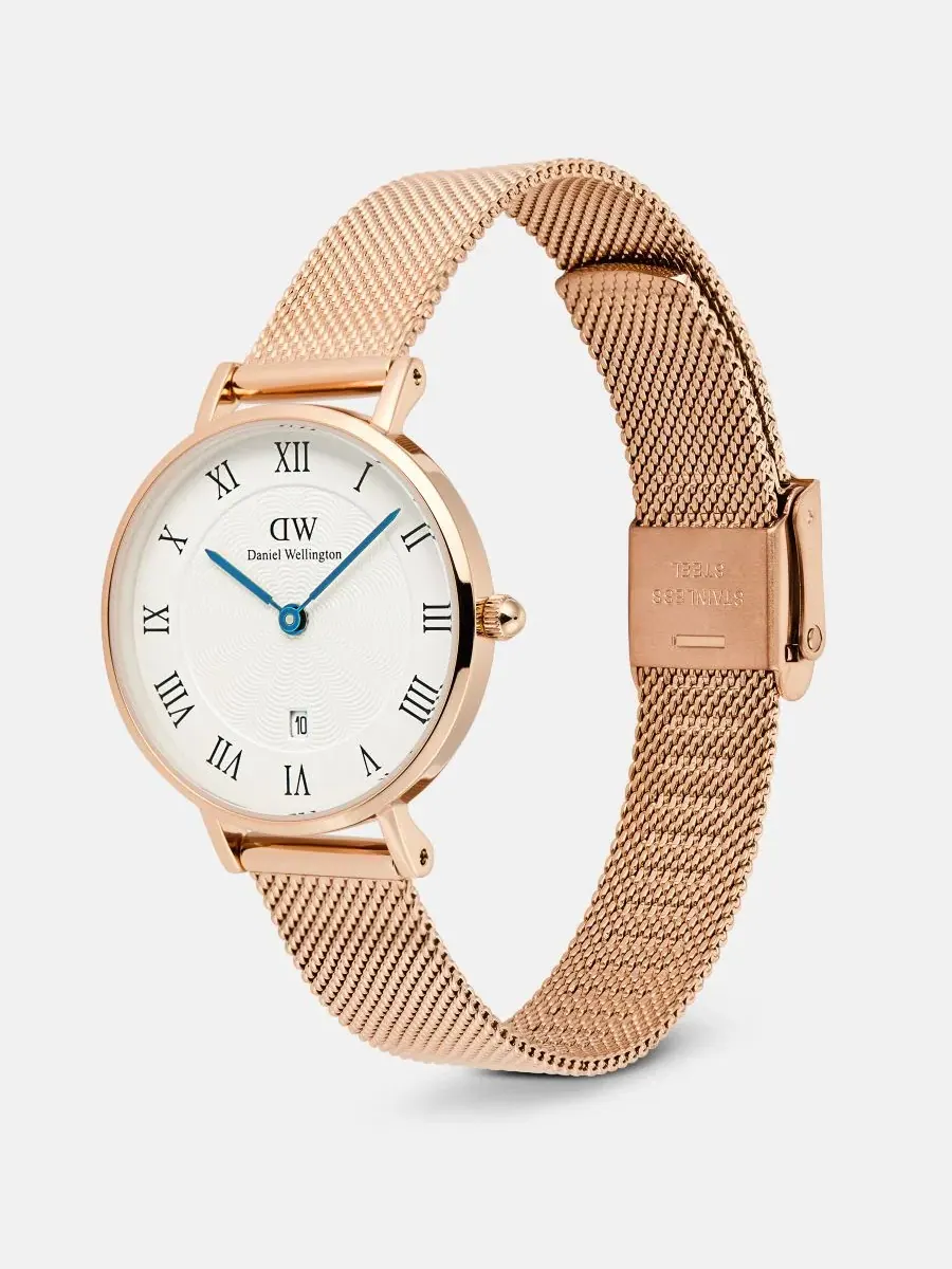 Женские часы с браслетом из стали с розовым золотом, 28 мм, модель Date Daniel Wellington — изображение 2 из 5