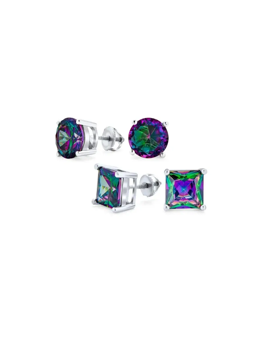 Комплект сережек-пусетов с фианитами, модель Mystic Rainbow Bling Jewelry — изображение 1 из 3, оттенок мульти