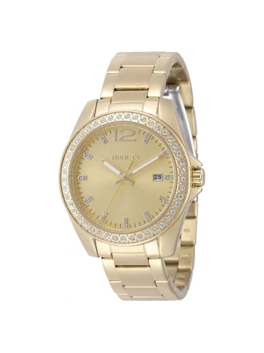 Женские часы Angel Quartz 49847, 38 мм, с золотым циферблатом Invicta
