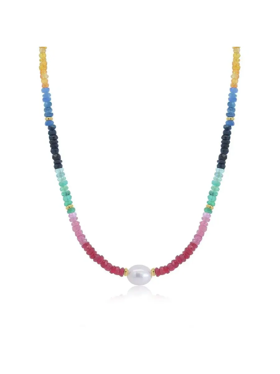 Ожерелье с жемчугом и цветными камнями Rainbow Gemstone Bead Pearl Necklace The Lovery — изображение 1 из 3, оттенок мульти