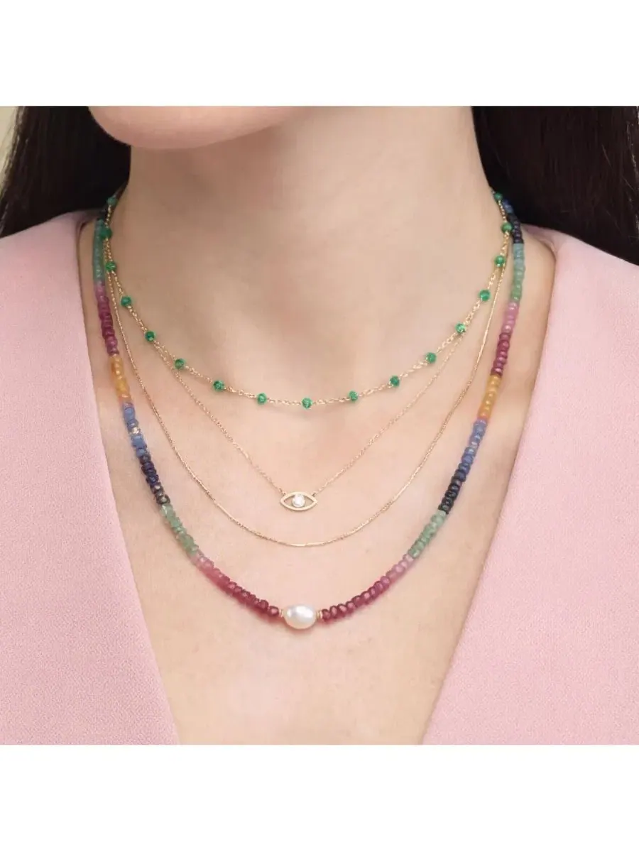 Ожерелье с жемчугом и цветными камнями Rainbow Gemstone Bead Pearl Necklace The Lovery — изображение 2 из 3, оттенок мульти