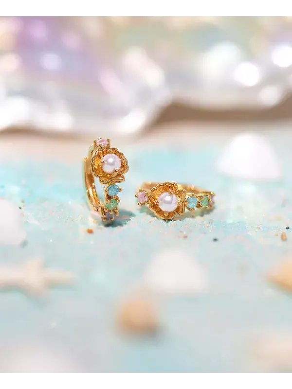 Серьги-Кольца с искусственным жемчугом, выращенным в морской воде, покрытые хрустальным золотом — изображение 3 из 3
