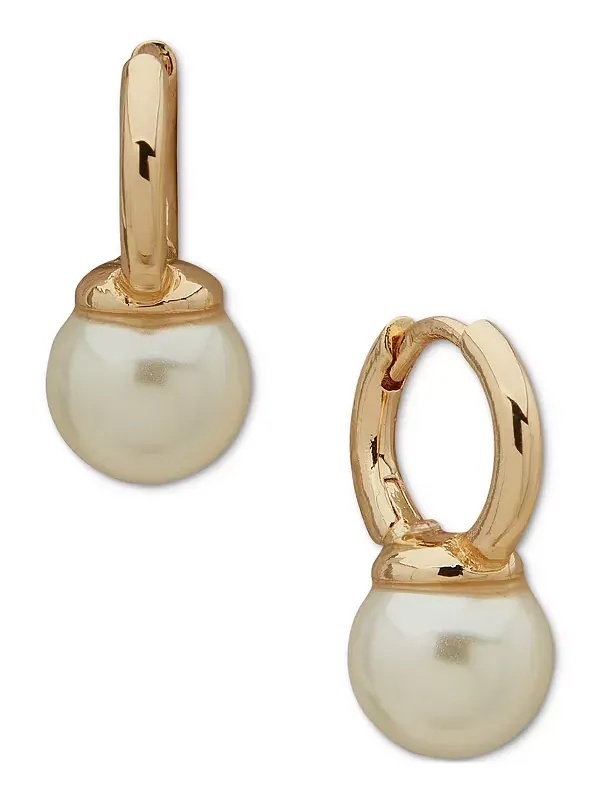 Серьги-Кольца с имитацией жемчуга золотистого оттенка Anne Klein — изображение 1 из 2, оттенок прозрачный