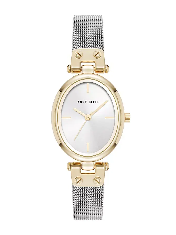 Женские часы Quartz Continental Oval двухцветные на стальной сетчатой браслете, 26мм Anne Klein