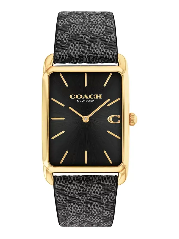 Мужские часы Elliot с черным кожаным ремешком, 32 x 36 мм Coach