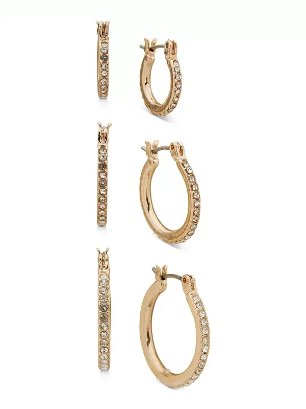 Комплект из 3 серег-колец с паве Anne Klein — изображение 1 из 2, оттенок золото