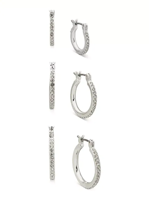 Комплект из 3 серег-колец с паве Anne Klein — изображение 1 из 1, оттенок серебряный