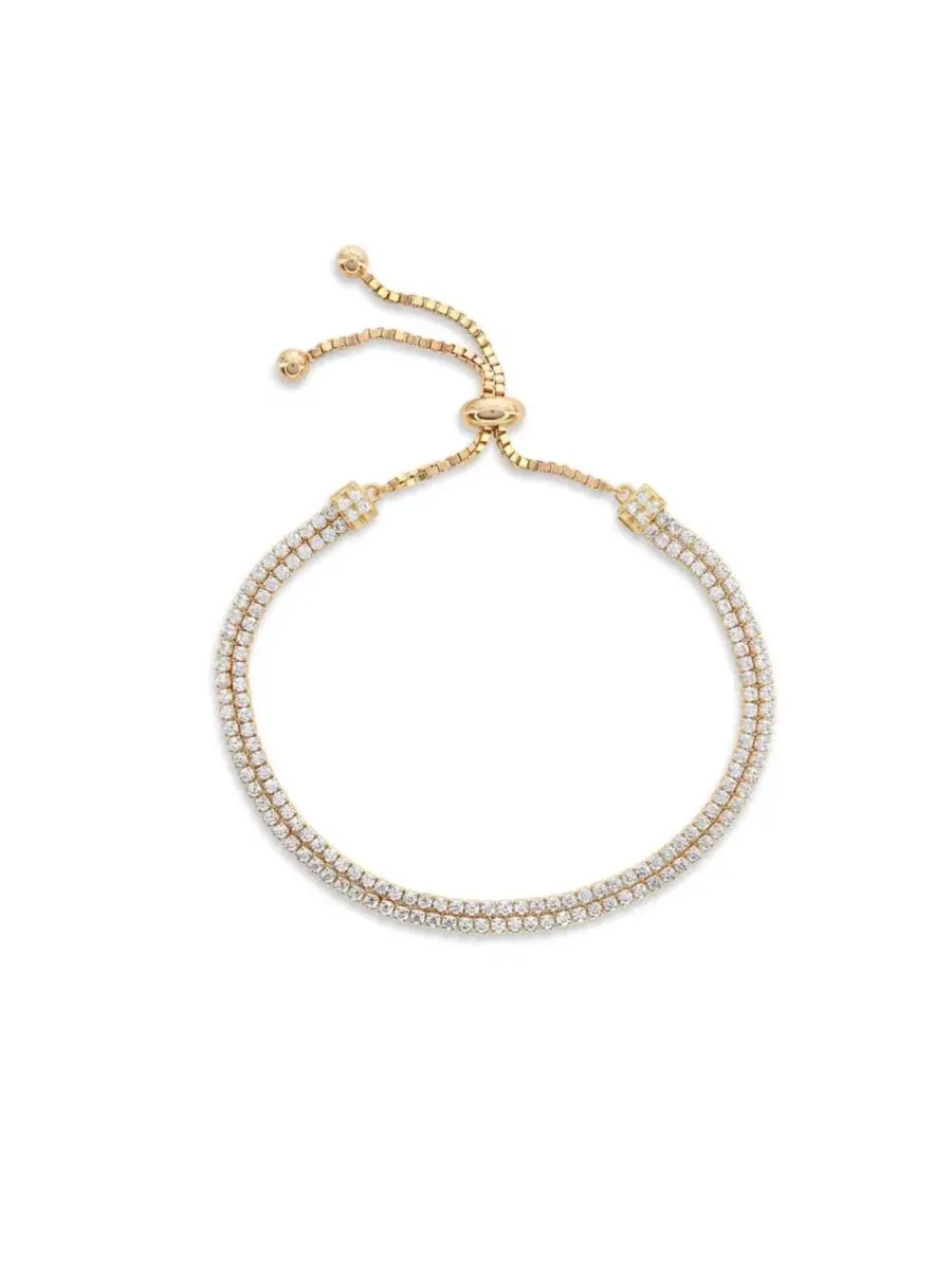 Браслет-боло с подвеской Sterling Silver Double-Strand Pave Cubic Zirconia Adjustable Bolo Tennis — изображение 1 из 8